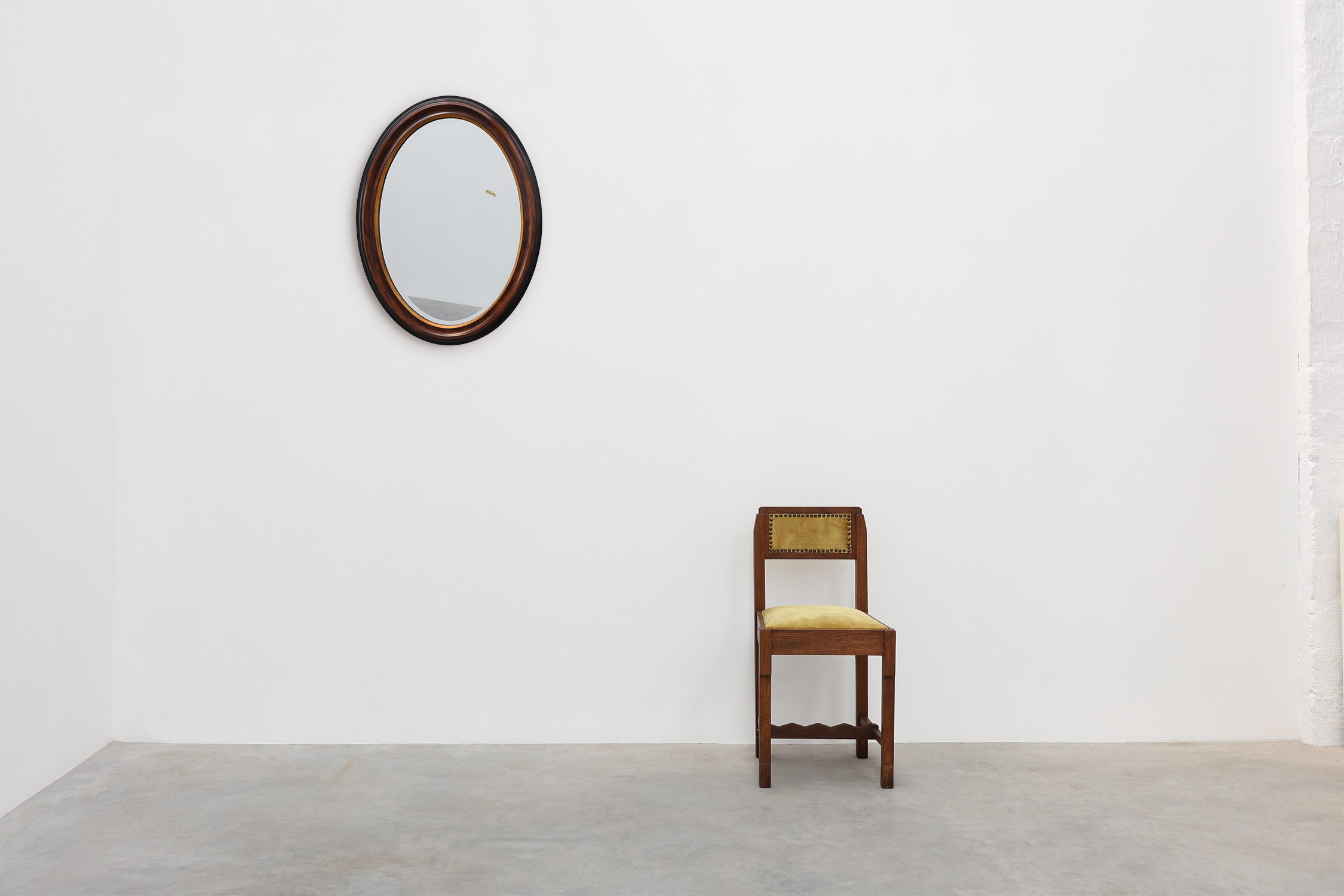 Deknudt Oval Wall Mirror with Walnut-Toned Frame and Gilt Inner Edge, Belgiumthumbnail